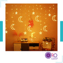 Ramadan Twinkle 138 LED Moon Star Curtain String Window Curtain Lighting with 8 Flashing Modes Decoration for Wedding Party